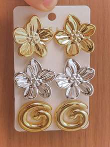 2-12件套夏季浪漫海洋风金/银海星、五瓣花、贝壳扭纹夸张耳环套装，适合女性日常、海滩、母亲节礼物 - 彩色 - 查看 2