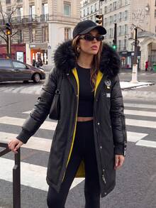 ZIAI Parka de mujer de longitud media a prueba de viento para deportes al aire libre, chaqueta casual de plumón, abrigo de invierno - Negro - Ver 3