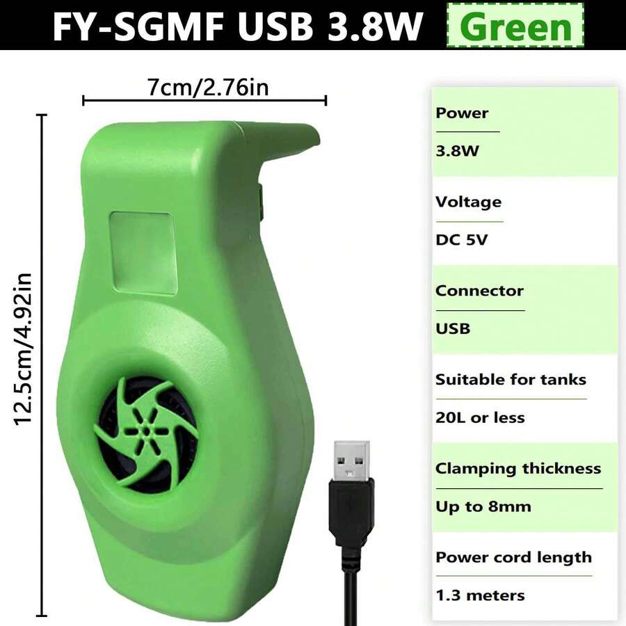 Aquarium Cooling Fan,USB 5V Mini Aquarium Chiller 2 Speed Adjustable Tank Fan For Less Than 20L Fish Tank (Less Than 0.3" Glass Thickness) - Green - View 1
