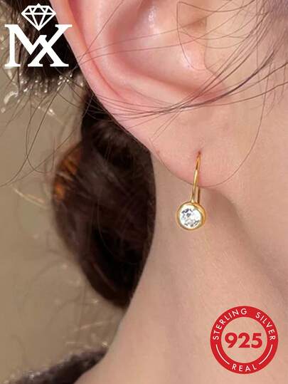 SYMFNY 1 Đôi bông tai móc hình học tối giản, thanh lịch bằng bạc sterling 925, bông tai đa năng phù hợp để đeo hàng ngày cho nữ