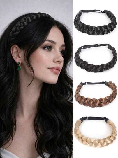 Synthetic Fiber Wig Headband, Hand-Woven Hair Extension, Bohemian Style Hair Accessory, Adjustable Elastic Headband, Versatile Hair Accessory Suitable For Girls And Ladies To Wear Every Day And At Parties.
