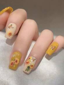 1/2 Bögen neue 5D geprägte Muschel Sonnenblumen Nagel Sticker, frischer japanischer Stil Ins, bunte Aurora Blumen Muster, selbstklebend leicht anzubringen, vielseitige Nageldekoration, mädchenhafte DIY Nail Art Accessoires - Verschiedenfarbig - Übersicht 4