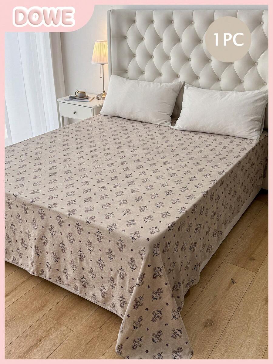 1PC- 100% Polyester Faux Linen Fabric, Floral Print Comfortable Breathable Bedroom Decor Bed Cover,