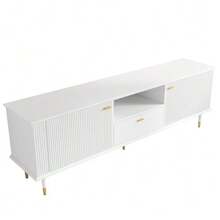 TV Cabinet With Open Compartments And Drawers, Lacquered Textured Surface, Soft-Close Hinges - White - View 10