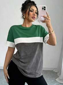 Casual Loose-Fitting T-Shirt With Color Blocks For Summer - Multicolor - View 6