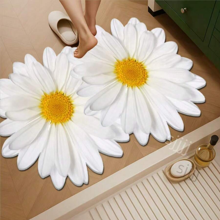 1pc Daisy Pattern Bathroom Mat, Bathroom Rug, Door Mat, Small Rug, Carpet, Floor Mat, Home Decor, Area Rug, Outdoor Mat, Home Decor, Area Carpet, Bedroom Carpet, Washable Rug - Multicolor - View 1
