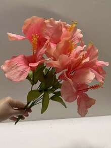 3 Bundles Rote Hibiskusblüten, geeignet für Heimdekoration, Gartendekoration, Feiertagsdekoration, Sommer Innenfotografie. Auch blühende Hawaii-Party-Dekoration künstliche Blumen, Hibiskusblüten, Outdoor-Bouquet künstliche Blumen - Pink - Übersicht 5