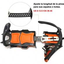 Crampones Antideslizantes de 14 Dientes en Forma de Colmillo, Material de Acero al Manganeso con Hebillas de Acero Inoxidable, Fundas Antideslizantes para Zapatos y Botas, Ideales para Senderismo, Montañismo, Escalada en Hielo y Roca, Pesca en Hielo y Actividades al Aire Libre - Naranja - Ver 6