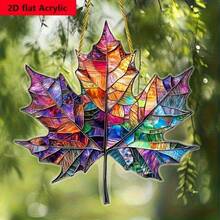 2D Flat Bright Color Maple Leaf Acrylic Light Catcher, Bohemian Style Stained Glass Effect, Suitable For Garden, Patio, Home Decor, All Seasons - Multicolor - View 5