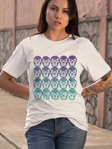 100% Cotton Multiple Lucha Mermaid T-Shirt, Lucha Shirt, Luchador T-Shirt, Lucha Libre T-Shirt, Mexican Luchadores Shirt. Fashionable Casual T-Shirt With Creative Print For Women, Short Sleeve And Round Neck, For Spring And Summer. Women's Festive Celebration Shirt Party Wear Top - 白色 - 查看 5