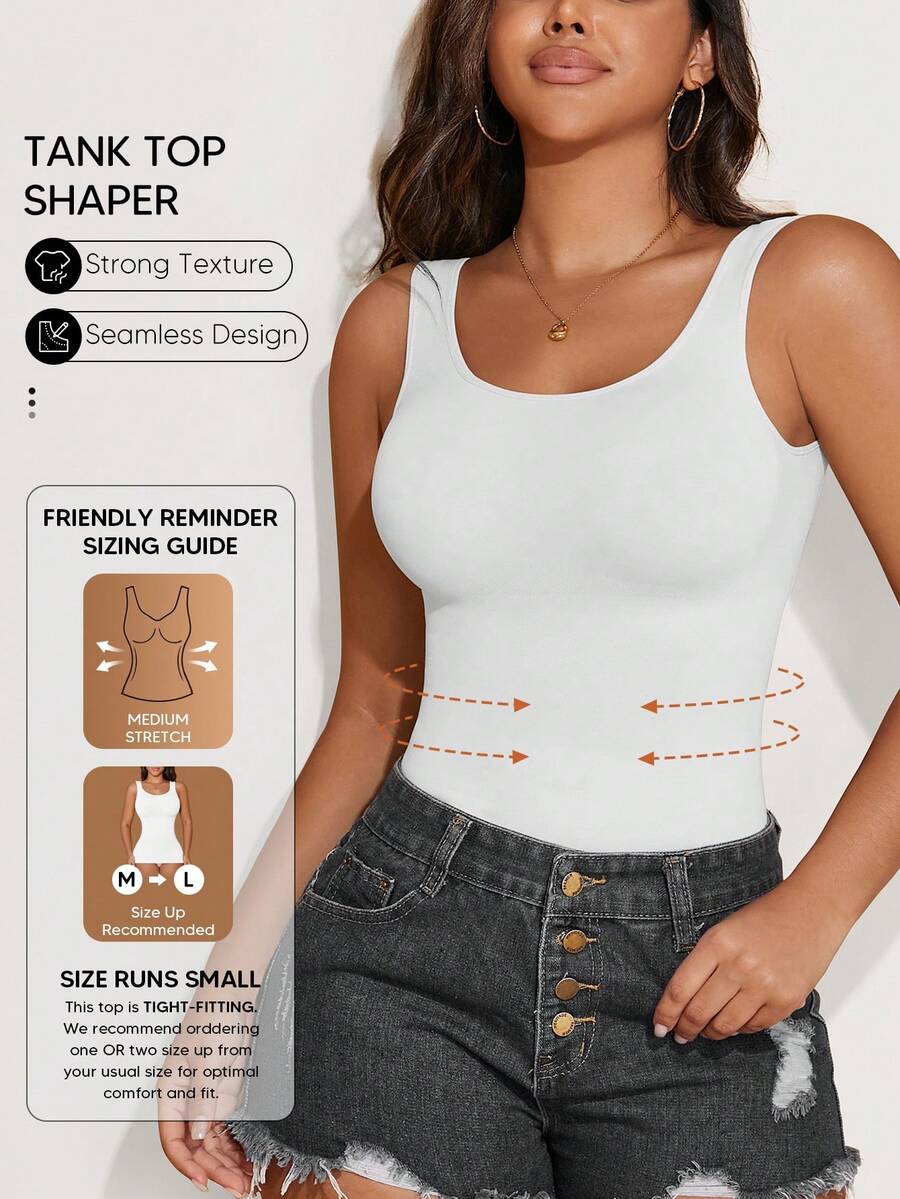Suprenx 1pc Women's Sleeveless Tank Top, Slimming Shaping, Breathable Soft, Shapewear, Essential For Outings, Y2K Style - White - View 1