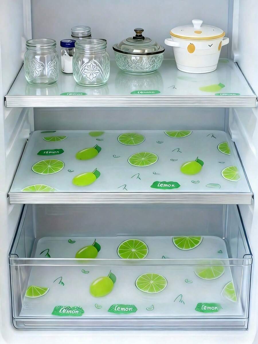 4pcs Waterproof Anti-Slip Washable Refrigerator Mats, Made Of EVA Material With Novelty Lemon Pattern, Suitable For Fridge And Kitchen Decor, Kitchen, Mother's Day Gift, Kitchen & Home Organization