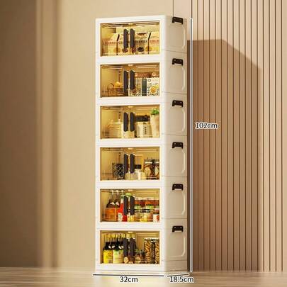 1 pieza Armario de almacenamiento plegable, organizador de almacenamiento de plástico apilable de varias capas con puerta transparente, 32 cm de ancho, caja de almacenamiento ahorradora de espacio para dormitorio, sala de estar, oficina, color blanco