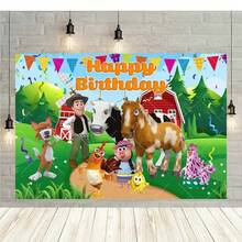 Green Grass Farm Theme Party Decoration  Background La Granja De Zenon Backdro Photo Backdrop Kids 1st Birthday Baby Shower - Loại I - Xem 3