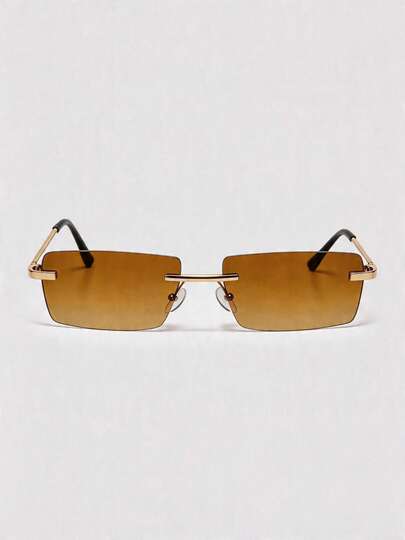 Visivana 1 par de gafas retro cuadradas sin marco marrón con parte superior plana, adecuadas para vacaciones al aire libre, senderismo, fiestas en la playa y otras actividades de verano y viajes al aire libre