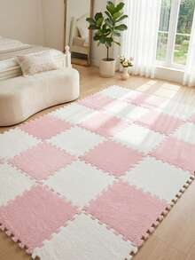 36 piezas Alfombra de parche de peluche, Alfombra suave y linda para el lado de la cama, Alfombra de espuma rompecabezas, Cojín de ventana cuadrado, Decorativo para sala de estar, dormitorio, tatami, sala de juegos, 30 x 30 cm, Alfombra lavable y recortable para todas las estaciones - Multicolor - Ver 36