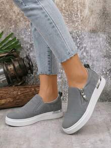 Women's Slip On Loafers With Arch Support & Side Zipper – Casual Fashion Sneakers 8010 - Xám - Xem 3