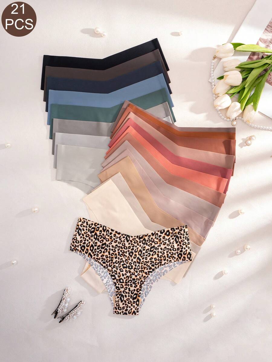 21pcs/Pack Women's Solid Color Adhesive Comfortable Bikini Briefs - Multicolor - View 1