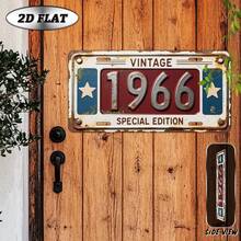 2D平面复古金属标牌，1件装（12英寸 x 6英寸），1966特别版，户外装饰及墙面艺术，适用于客厅、卧室、餐厅、玄关、露台、花园，1966年出生人士生日礼物，仅供装饰。 - A - 查看 3