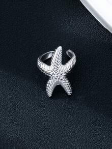 1pc Ocean Theme Starfish Ear Cuff For Women, Marine Life Starfish Clip-On Earrings Suitable For Beach Vacation Wear, Vacation Jewelry Accessories - Silver - View 2