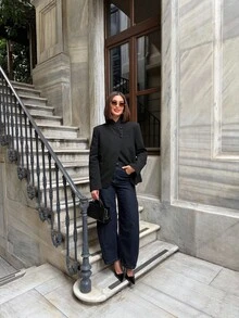 Blazer con cuello alto y decoración de botones, de estilo europeo y americano, para mujer, color negro, de la nueva colección primavera/verano de Camellia - Negro - Ver 2