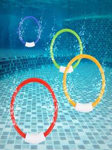 Conjunto de 4 brinquedos aquáticos para piscina, incluindo anéis de mergulho para treinamento, anéis verticais multicoloridos que afundam, ideais para brincadeiras de exploração aquática, brinquedos para mergulho e natação, presentes para treinamento de natação e acessórios para festas subaquáticas. - Suprimentos para piscina - Ver 7