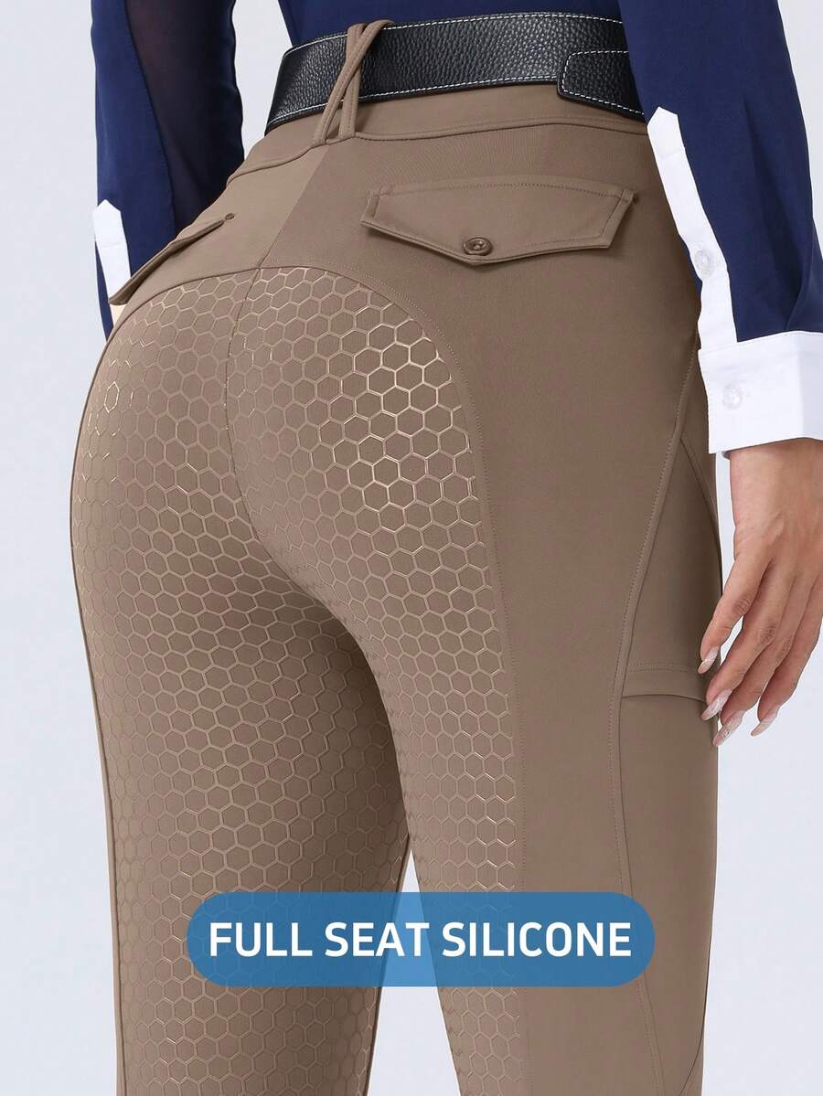 ROYALS MATTINI Women's Riding Pants With Pocket, Horse Riding Pants, Equestrian Riding Pants, Full Seat Silicone Riding Pants, Anti-Slip And Wear-Resistant Equestrian Tights, Double Side Pockets, Suitable For Riding And Equestrian Sports - Mocha Brown - View 1