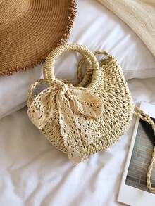 2025 New Fashion Crossbody Bag, Shoulder Beach Bag, Woven Fresh Style Handbag - Beige - View 4