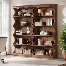 LITTLE TREE 70 Inch Tall Bookcase – 5-Tier Open Bookshelf With Curved Edge Design, Wood Vintage Large Book Case, Free-Standing Display Shelves With Storage For Living Room, Home Office - 棕色 - 查看 2