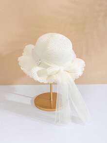 2pcs/Set Kids Straw Hat & Bag Set, Summer Children Sun Protection Hat, Baby Straw Hat And Straw Bag, Cute Wide Brim Woven Sun Hat, Suitable For Kids And Girls - White - View 16
