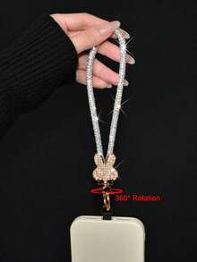 1pc Luxury Rhinestone Cute Metal Rabbit Rotatable Lanyard, Outdoor Travel Shopping Anti-Lost Short Phone Wrist Strap, Fashionable Delicate Bag/Car Key Chain Charm For Women - Multicolor - View 6