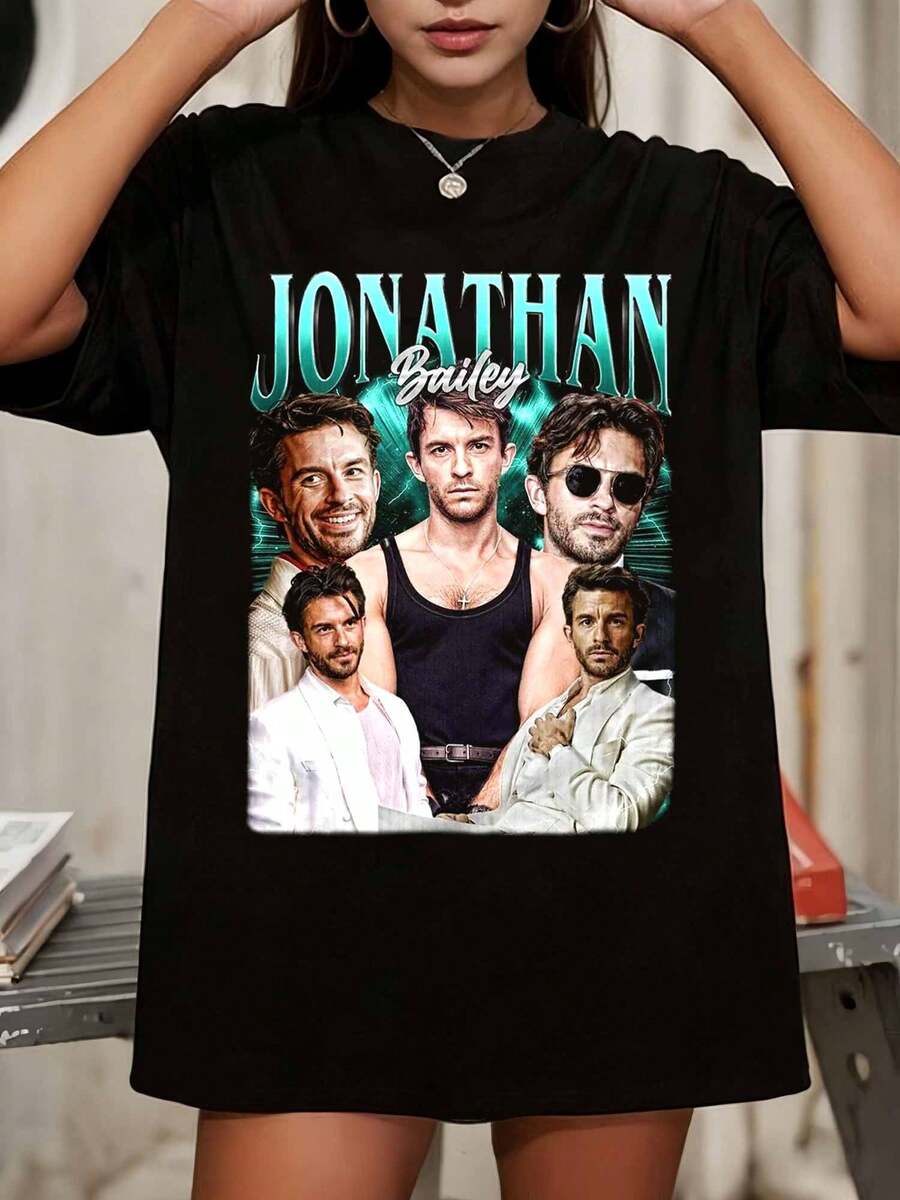Jonathan Bailey 90s Vintage Style T-Shirt, Soft-Style  T-Shirt, Gift For Woman And Man Garment-Dyed T-Shirt - Black - View 1