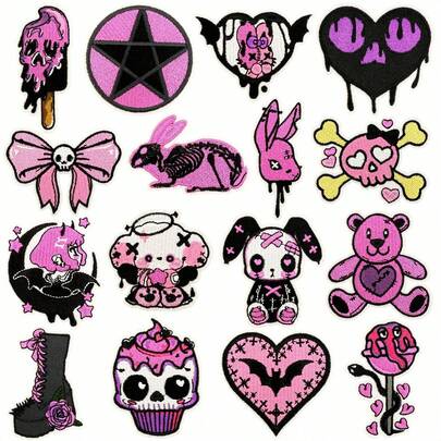 16 miếng vá ủi phong cách Gothic ngọt ngào, miếng vá thêu may vá sửa chữa, dự án thủ công DIY cho quần áo, áo khoác, quần jean, quần tây, váy, ba lô, mũ, đồ trang trí, quà tặng.