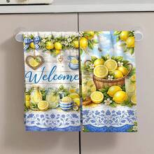 Set Handuk Motif Lemon 2 Buah - Handuk Dekoratif, Gaya Tuscany, Mikrofiber Super Penyerap, Dapat Dicuci dengan Mesin, Cocok untuk Dekorasi Liburan, Memasak, Memanggang, Hadiah Pindah Rumah, dan Membersihkan, Ideal untuk Dapur dan Kamar Mandi - MultiWarna - View 5