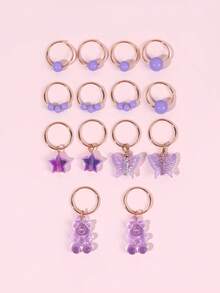 14 Peças Anéis de Cabelo com Urso/Borboleta para Mulheres, Delicados Mini Anéis de Trança de Cabelo com Estrelas/Decoração de Bola Redonda, Anéis de Cabelo Fofos e Doces, Acessórios de Cabelo para Festas Y2K, Viagens, Aniversário - Roxo - Visão 7