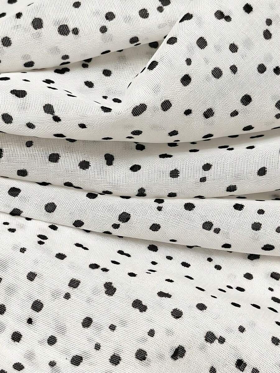 1 mảnh vải chiffon chấm bi trắng, chất liệu chiffon in họa tiết nhẹ, thoáng khí, thích hợp may vá thủ công. - Trắng - Xem 1