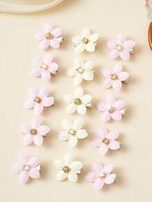 10 piezas Pasadores de pelo con flores, nuevos pasadores de pato con cristales de tela, estilo dulce de vacaciones, pasadores de pelo trenzados para el lado, accesorios de pelo para flequillo - Multicolor - View 9