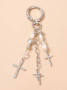1个串珠珍珠圆形钥匙扣，十字架水钻钥匙扣，包包挂饰 - 彩色 - 查看 12