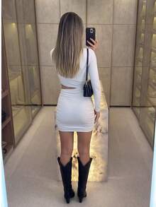 Women's Dress With Elegant Pleated Long Sleeves And Cutout In Suplex Fabric, Sizes 36 To 40, In Solid Colors, Suitable For Winter And Summer, Rodeos, São João Festivals, And Square Dancing. - 白色 - 查看 4