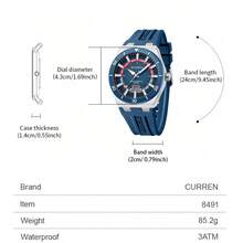 CURREN Men's Fashion Quartz Waterproof Luminous Silicone Strap Date Wristwatch - Multicolor - View 12