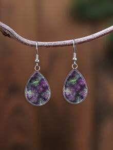 1 Pair Abstract Purple Flower Swirl Pattern With 316 Stainless Steel Teardrop Earrings, Vintage Minimalist Style Suitable For Women's Daily Wear And Gifts, Elegant Minimalist Jewelry Earrings Suitable For Women's Daily And Holiday Wear - Purple - View 8