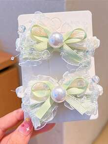 2pcs Cute Bow Pearl Hair Clips, Children's Hair Accessories, Non-Damaging, Versatile For Daily Wear And Back To School - Multicolor - View 10