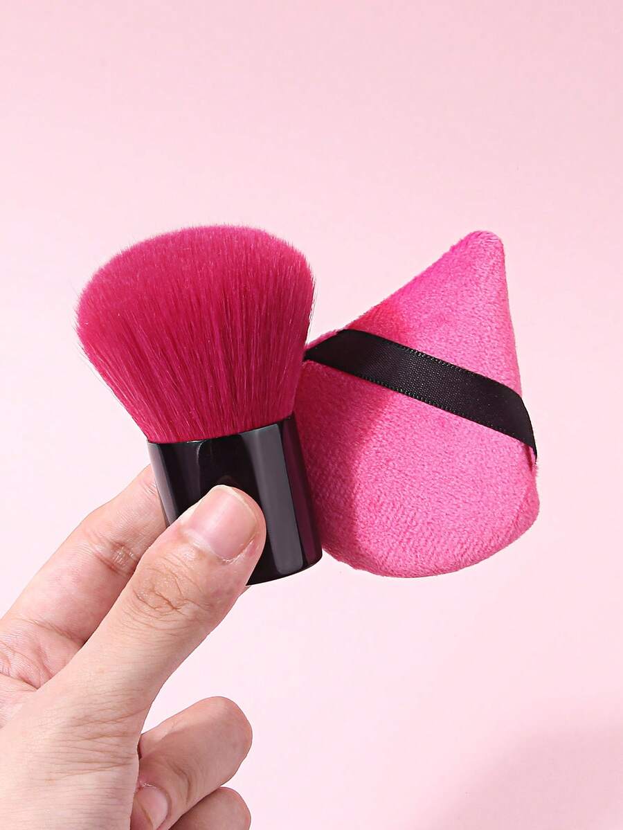 Juego de Brochas de Maquillaje Pro Mini para Rubor y Polvos - Cabeza Redonda Esponjosa y Compacta, Aplicación de Polvo Suave y Uniforme, Incluye Borla de Polvo de Terciopelo Triangular para Mejillas y Fijación de Maquillaje