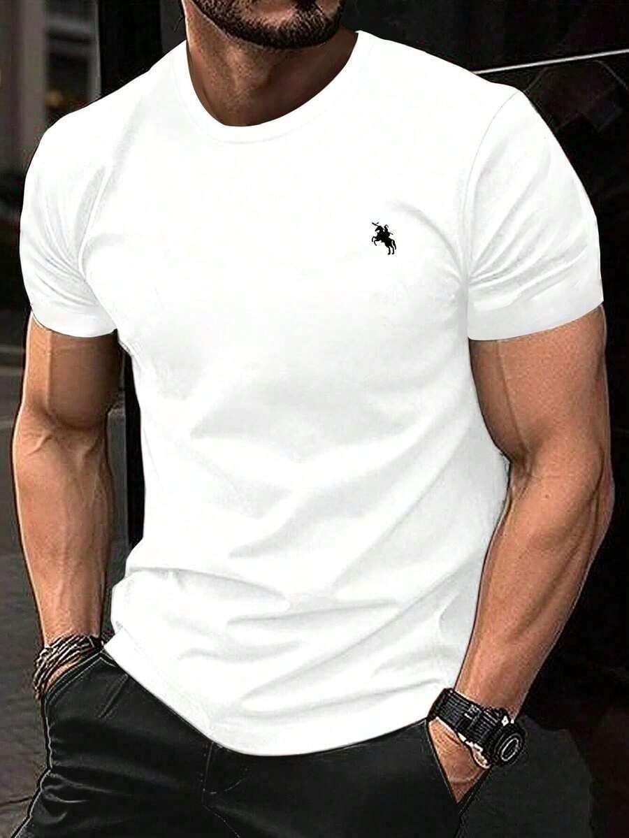 Regalo para el Día del Padre, Camiseta de Manga Corta con Estampado Simple, Versátil y Casual para Hombre, para el Día a Día, Primavera/Verano ETUD - Blanco - Ver 1