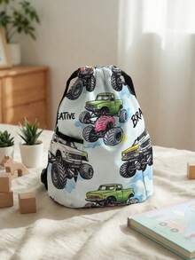 1pc Drawstring Backpack, Multi-Scenario Universal, Extra Large Capacity, Ultra-Lightweight & Portable, Durable, High Aesthetic, Foldable Storage Bag, Cartoon Car Print Pattern Children's Drawstring Sports Backpack, Dust-Proof Storage, Suitable For Outdoor Travel, Fitness, Daily Commute And School Use - Multicolor - View 6