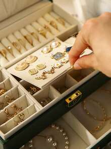 1pc 3-Layer Luxury Large Capacity Jewelry Box, High-Quality PU Leather With Lock, Jewelry Storage And Organizer Container, Suitable For Storing Necklaces, Earrings, Rings, Bracelets, Watches, Etc., Holiday Gift. - Multicolor - View 6