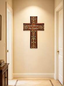 1pc 11.81 Inch High 2D Flat Metal Floral Cross Wall Decor - Multipurpose Decoration For Home, Office And Religious Spaces. Suitable For Living Room, Bedroom, Kitchen, Balcony And More. Ideal Gift For Holidays And Birthdays To Adorn Your Living Space. - Multicolor - View 10