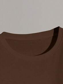 Camiseta Blanca de Manga Corta con Cuello Redondo y Diseño Minimalista de Montaña para Hombre, Verano - Café integral - Ver 6