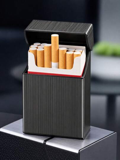 Hộp đựng thuốc lá bằng kim loại, sức chứa 20 điếu, chống thấm nước và chống sốc, hộp đựng thuốc lá bằng nhôm xước di động dành cho nam giới.