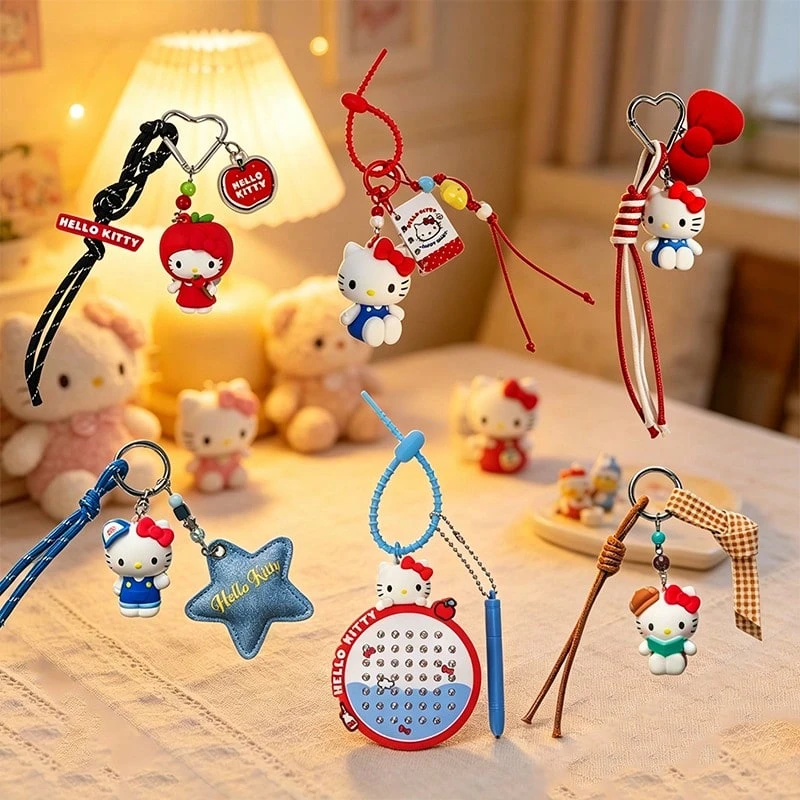 1pc Hello Kitty Apple-Shaped Wrist Strap, Made Of Soft Skin-Friendly Material, 3D Cartoon Design, Cute Hello Kitty Apple Shape, Lightweight And Portable, Suitable For Bag Decoration And Sweet Matching - Multicolor - View 1